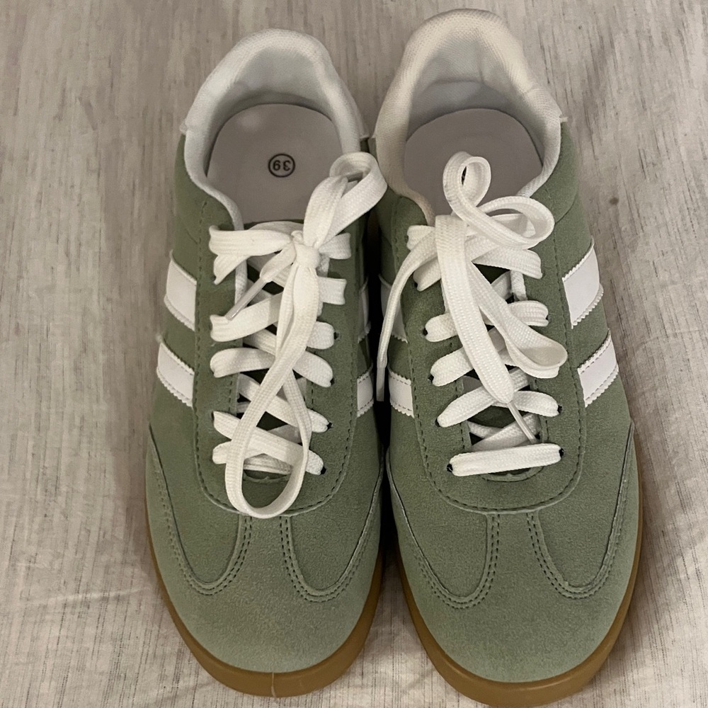 Woman  Green Sneakers with White Stripes